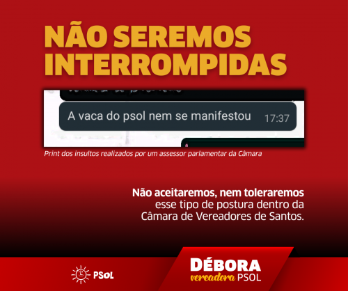 Débora Camilo (PSOL) recebeu insulto de assessor de vereador da Câmara Municipal de Santos 