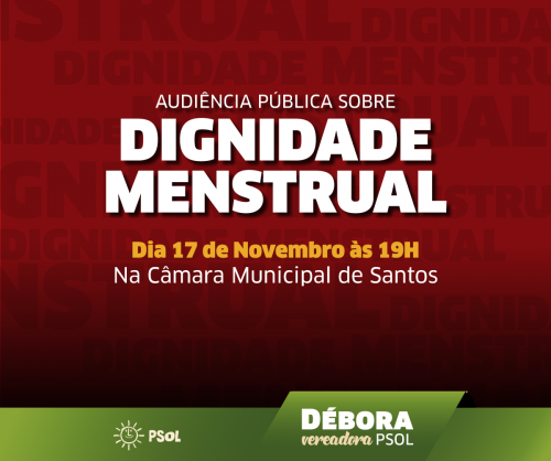 Débora Camilo (PSOL) propõe Audiência Pública para falar sobre Dignidade Menstrual 