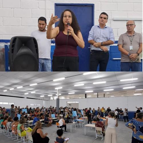 Débora Camilo acompanha a comunidade escolar da UME Oswaldo Justo em reunião para pressionar o executivo por melhor infraestrutura