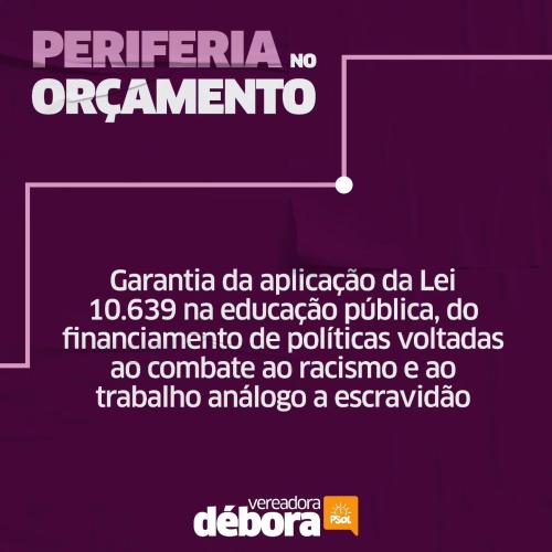 Débora Camilo propõe emendas ao projeto de Diretrizes Orçamentárias para garantir que a periferia esteja no centro do orçamento
