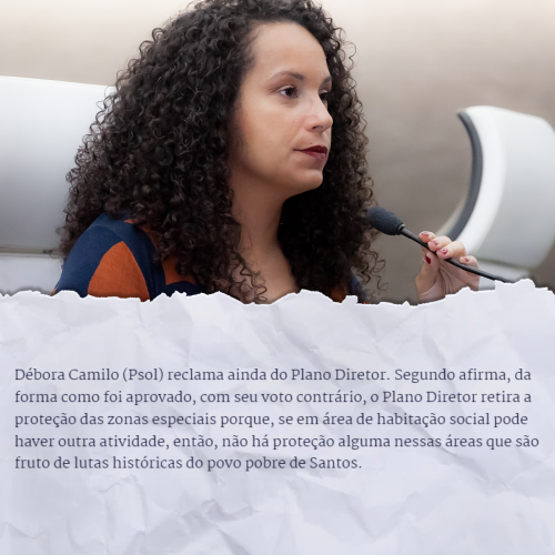 Leio de Uso e Ocupação do Solo também preocupa Débora Camilo