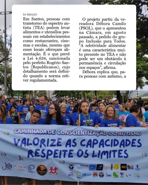 Pessoas com TEA conquistam direito! Em Santos, podem levar utensílios e comida a estabelecimentos