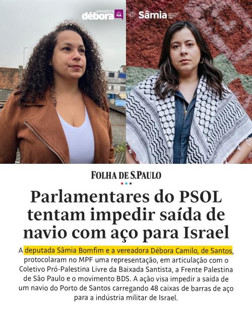Sâmia Bomfim e Débora Camilo tentam impedir saída de navio com aço para Israel
